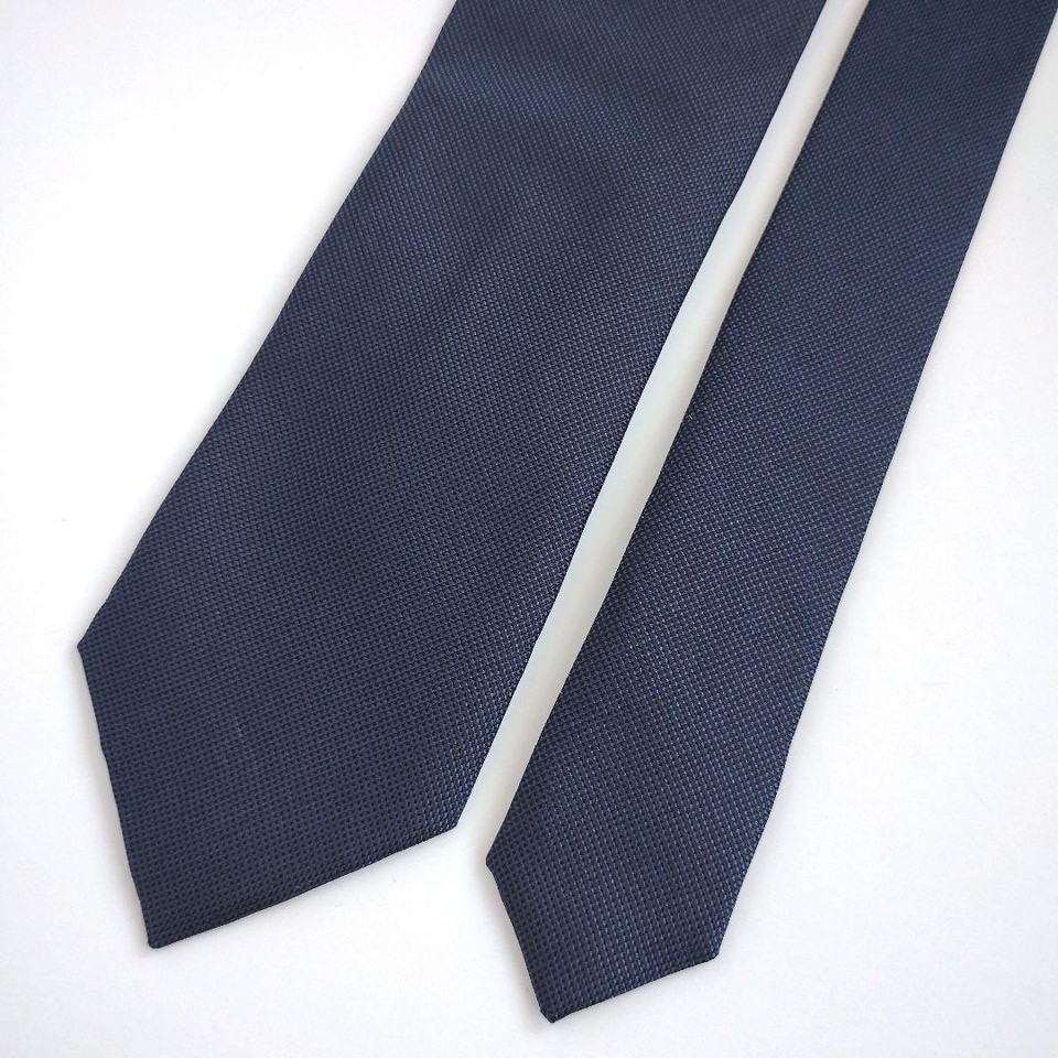 Prada Narrow Tie Navy Dark Blue Plain Solid Luxury Made In Italy eBay