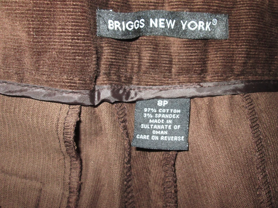 Briggs New York Brown Corduroy Pants Womens Size 8P 29x28.5 Stretch 31-32926 - Image 4 of 4