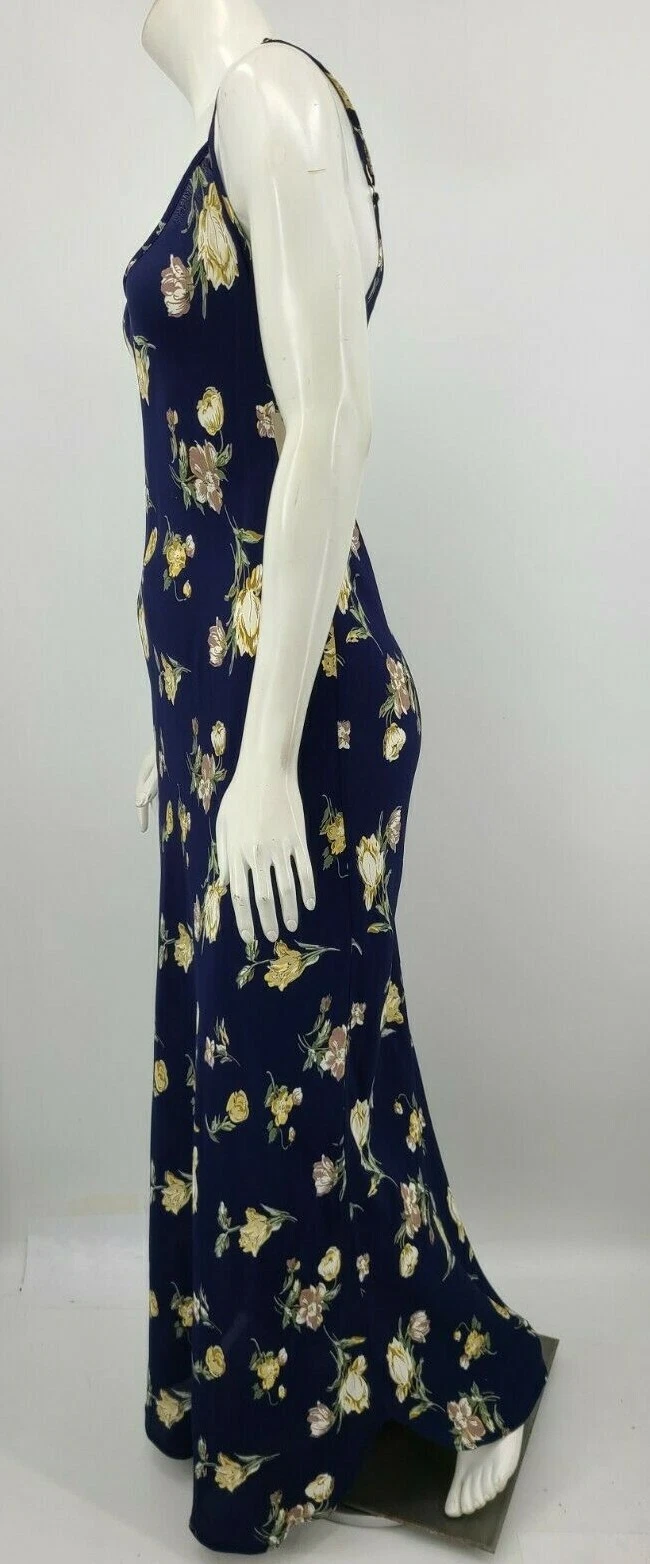 Nuovo Flynn Skye Celine Maxi Abito Slip Donna Grande Blu Profondo Fiori Floreale