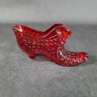 Fenton Ruby Cat Glass Shoe With org Sticker Vintage Art Glass