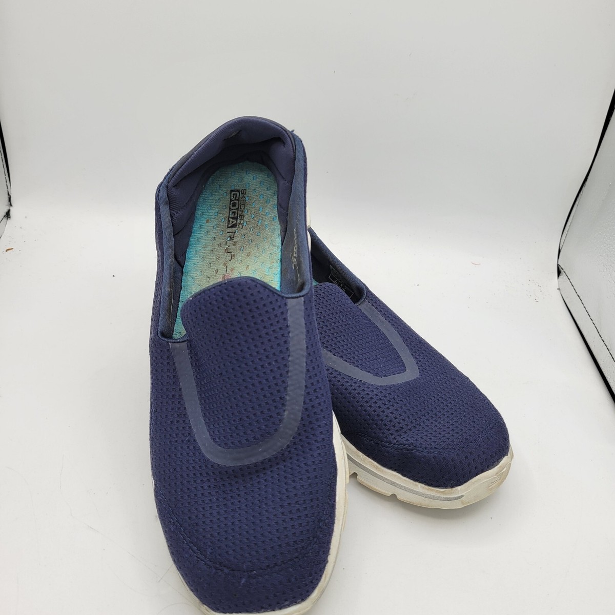 Skechers Go Walk Goga Mat Navy Blue Slip On Walking Shoes Women Size