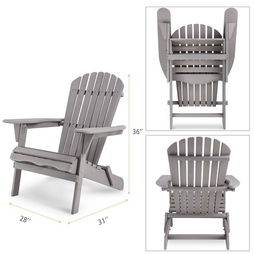 Set of 2 Folding Adirondack Chair, Cedar Wood Outdoor Fire Pit Patio Seating - Picture 4 of 16