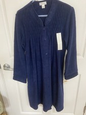 Miss Elaine Womens Embroidered Blue Front Snap Up, Pockets Robe New With Tags