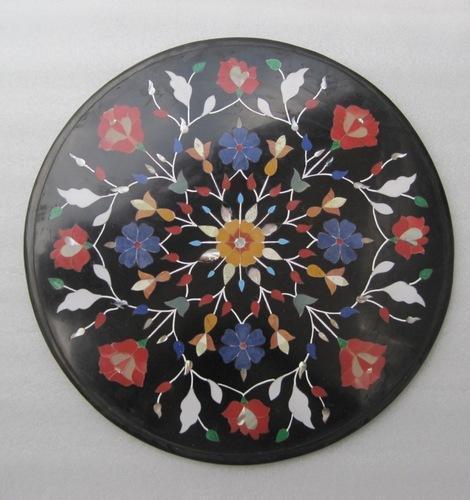18-Inch Floral Inlay Semi-Precious Stone Marble Table Top