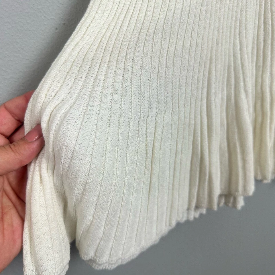 Suéter túnica blanco + Warren mezcla de lino manga volantes talla M tejido crema marfil Foto 4 de 4