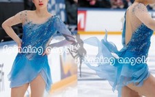 Ice Skating Adult Figure skating Dress Gymnastics Costume blue dyeing