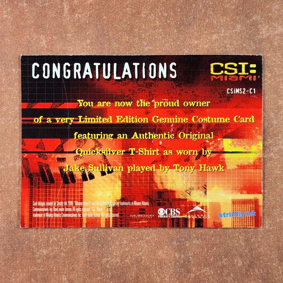 4-11-19 PWE-THICK . 2006 csi : miami #csims2-c1 costume tony hawk stitch variant - Image 2 of 4