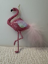 Pink Flamingo Bird Glittered Sparkle Bling Feathered Christmas Ornament NWT