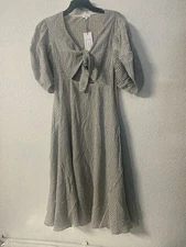 New Rhode Ginny Tie front Cutout Plaid Cerulean Midi Dress Size 8