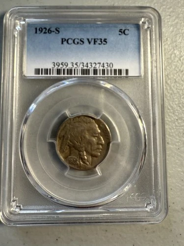 1926 S Buffalo Nickel. PCGS VF35. This Is A Key Date Nickel.  ￼