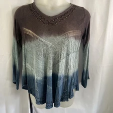 Greater Good Women’s Tunic Top BOHO Hippy Retro Beaded stretchy Airy Sz S/M