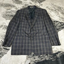 Burberry Men's Kensington Slik Wool Blazer Sport Coat Plaid Tweed Gray Blue 48 L