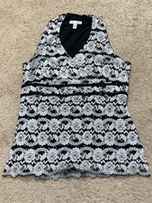 Dressbarn Womens Shirt Sz XL Multicolor Embellished Lace Sparkles Classic Dressy