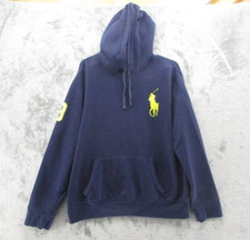 Vintage Polo Ralph Lauren Hoodie Mens XL Blue Big Pony Logo Preppy Pocket