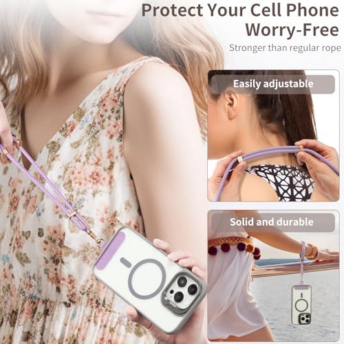 Cell Phone Lanyard for iPhone - Crossbody Phone Strap and Wrist Strap Purple - Photo 5 sur 7