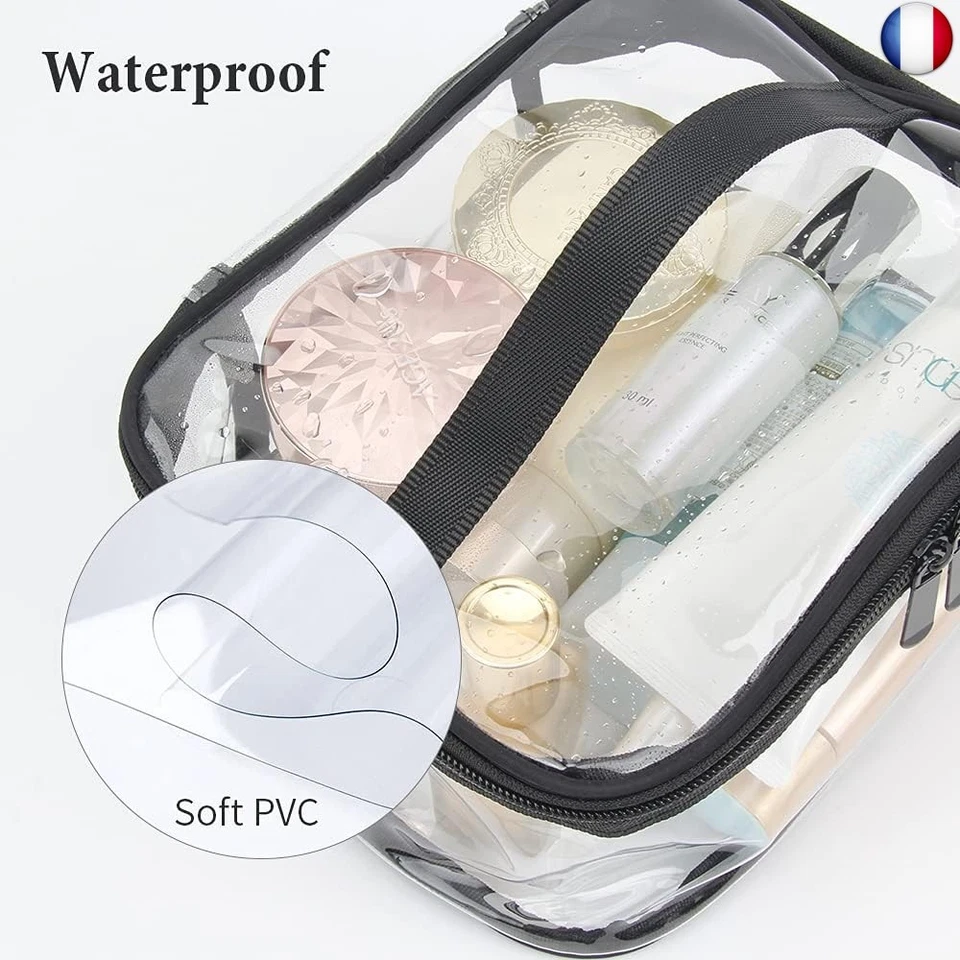 2 Pièces Trousse de Toilette Transparente Étanche Sac de Maquillage PVC I - Photo 2/4