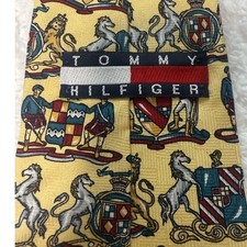 Tommy Hilfiger Vintage Silk Tie Mens Yellow Equestrian Print Classic Made in USA