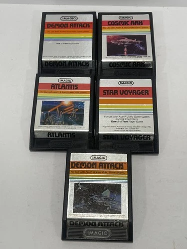 Imagic Atari 2600 Game Lot Demon Attack Cosmic Ark Atlantis Star Voyager 5 Games