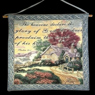 Thomas Kinkade Wall Hanging Tapestry A New Day Dawning W/ Verse 27 x27  Cottage