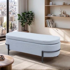 Storage Ottoman End of Bed Bench Upholstered Benches with Metal Legs Blue