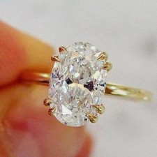 Oval Shape 5.00Cts. White Diamond Ring In Yellow Gold Finish - Tariff Free
