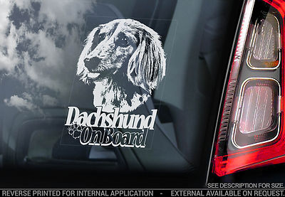 Dachshund - Car Window Sticker - Dog on Board Sign, Long-Haired Teckel - TYP8