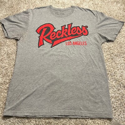Young & Reckless Shirt Men Large Gray Red Spell Out Logo Graphic Skateboarding