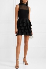 Alice + Olivia Janice Mesh Tiered Ruffle Dress Black Sz S