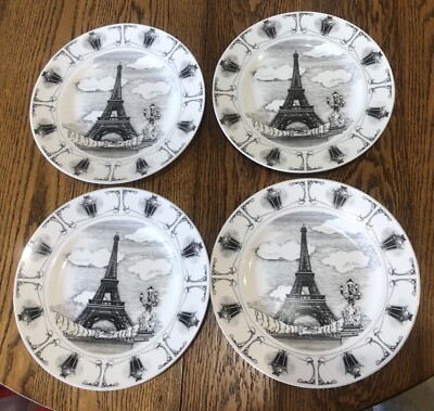 SET OF  4 222 SLICE OF LIFE EIFFEL TOWER 10 3/4'' DINNER PLATES New Genuine