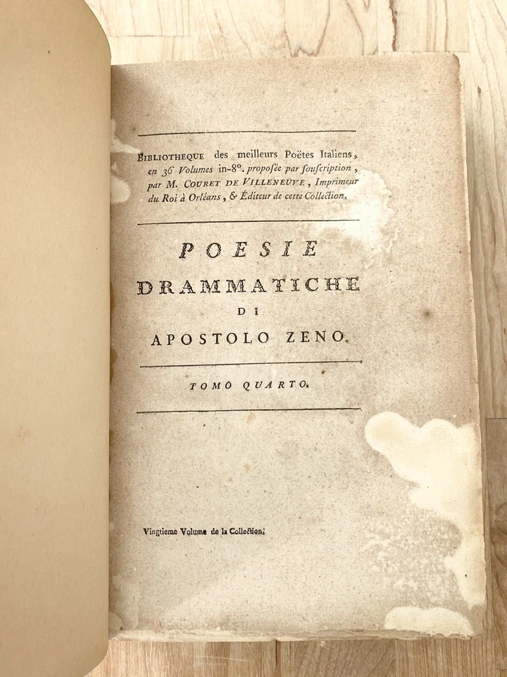 original 1786 Antique Book Poesie drammatiche di Apostolo Zeno Volume 4 - Image 4 of 4