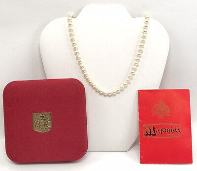 Vintage Majorica Spain Pearl Necklace w/ Original Box & 800 Silver