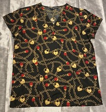 Wear For Care Scrubs Size Small Heart / Love Theme Shirt Sleeves V- Neck