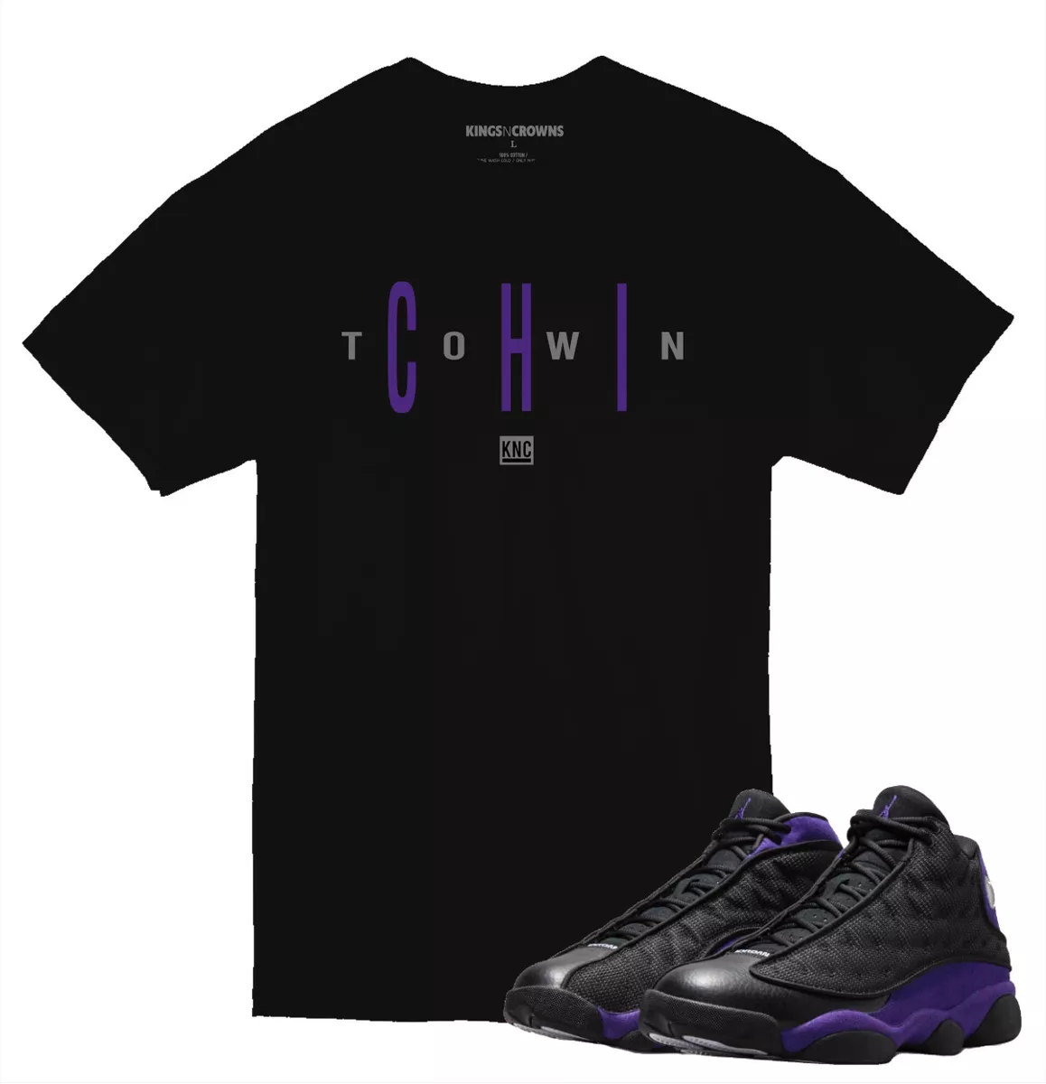 Tee shirt to match Air Jordan 13 Court Purple Sneakers. KNC Chi