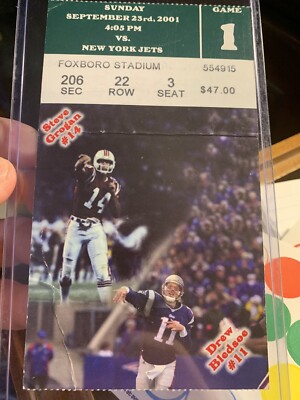 Tom Brady 1st NFL Game Ticket Stub Sept 23, 2001 vs NY Jets