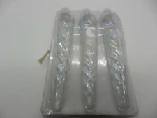 Set Of 3 Iridescent Clear Glass Icicle Ornaments, 6.5", Craft Glass, Fillable