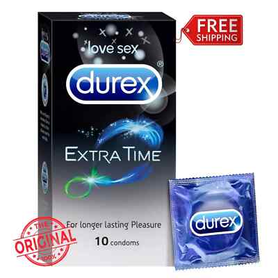 Durex Extra Time Lubricated Condoms - Pack of 10 | Delay Gel for Extended Play
