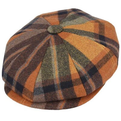 Zeitungsjungenmütze Tweed Baker Boy Cap Flatcaps Gatsby Hüte - Orange Tartan Karo