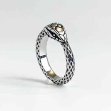 Solid 950 Platinum & Black Enamel Men's Hip-Hop Minimal Snake Signet Ring