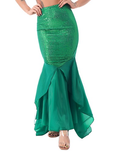 Women's Sequins Mermaid Long Tail Skirt Halloween Cosplay Party Dress up Costume - Afbeelding 5 van 31