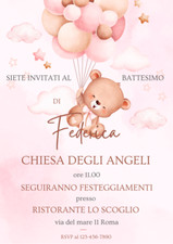 Invito Digitale Orsetto Battesimo bambina  Personalizzabile/File digitale