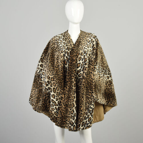 OSFM 1980s Leopard Wrap Plush Faux Fur Exotic Wildcat Heavy Cape Winter Cloak - Afbeelding 1 van 10