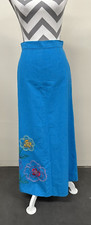 VINTAGE HIPPIE 60s 70s Blue Ankle Length Skirt Hand Embroidered Flower Folk
