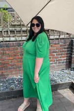 XPlus Wear Plus Size Green Pleated Maxi Dress Puff Sleeve 5XL - VGUC