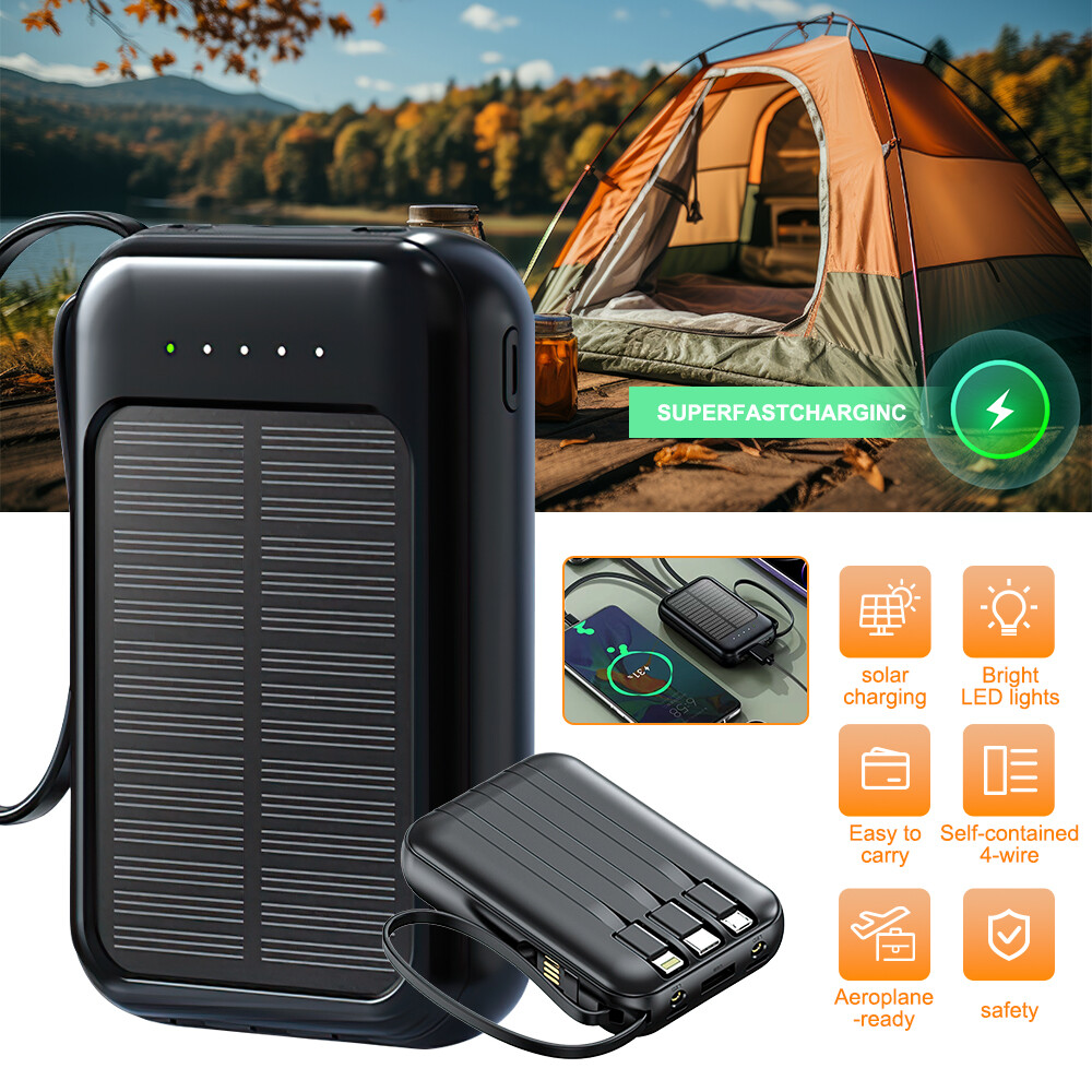 20000mAh Solar Charger Power Bank Fast Charge External Battery For iPhone 16 15