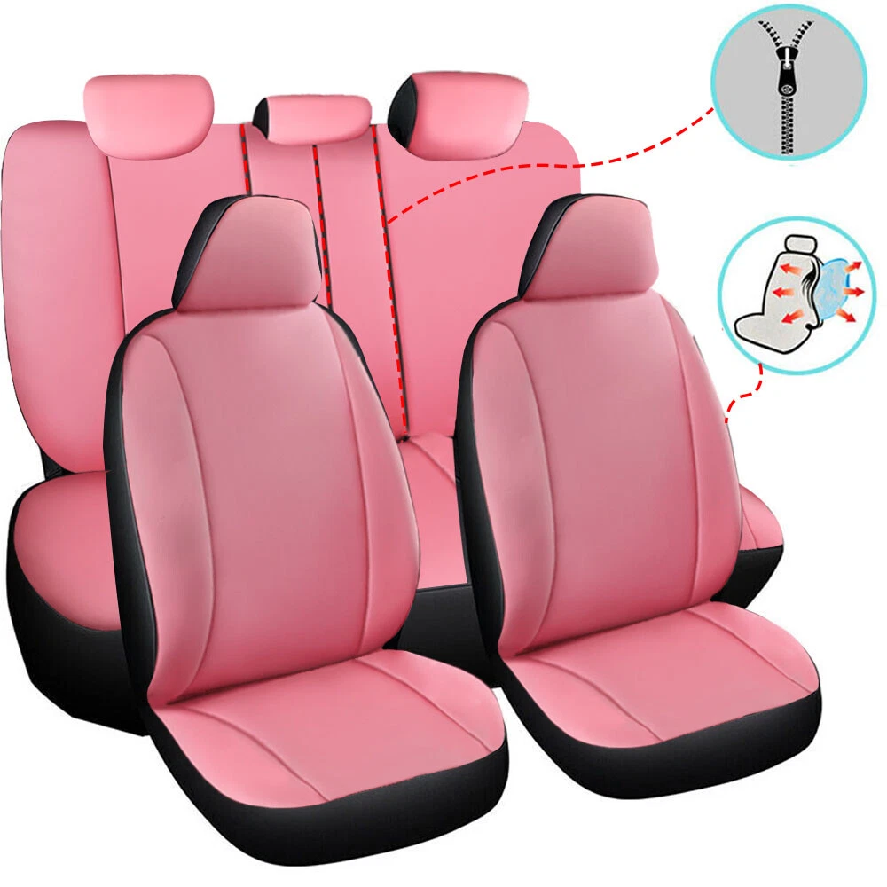 Faux Leather Car Seat Covers Set Universal Pink Accessories Fit for Jeep