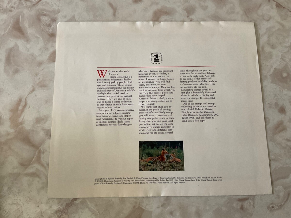 US 1987 American Wildlife Mint Sheet in Folder 50 22 cent stamps  display picture 1