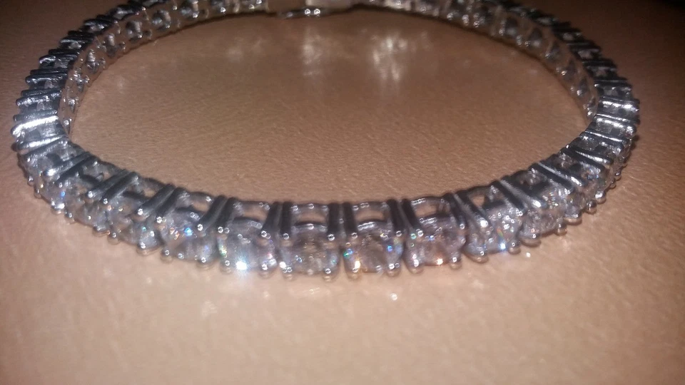 4mm Simulated Diamond Round Prong Tennis Bracelet White gold Plated Silver 8.5" - Image 3 of 4