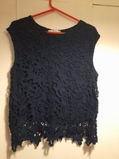SEXY Mango Lace/Crochet Navy Blue Sleeveless Blouse Size S