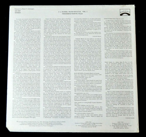 DUSSEK COMPLETE PIANO SONATAS VOL. 2-FREDERICK MARVIN-1979-STEREO-SEALED LP - Picture 2 of 7