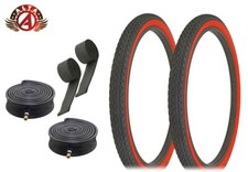 ALTA BICYCLE CRUISER TIRES 26 x 2.125 BLACK/RED HEAVY DUTY DIAMOND 6pc SET.